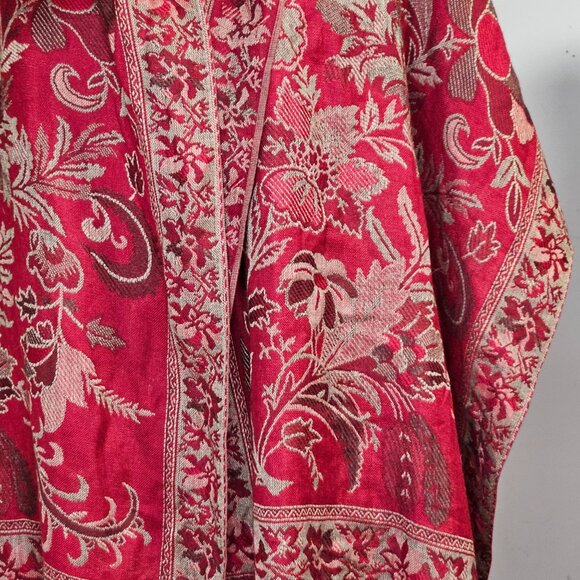 Woman's red/brick red cottagecore autumn floral reversable fringe shawl wrap OS - Picture 3 of 9